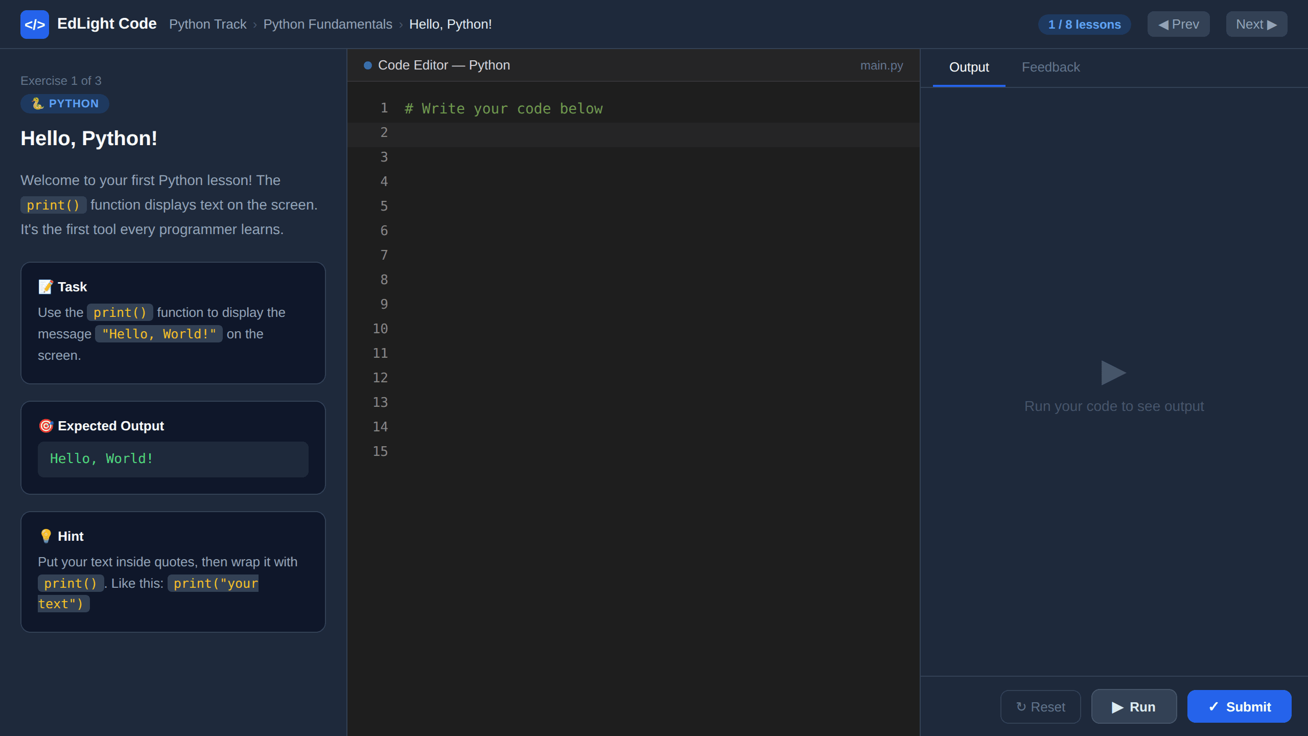 EdLight Code browser learning interface